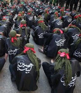 Hezbollah militants performing a parade