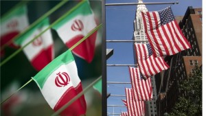 Iranian (L) and US (R) flags are seen in these file photos from early July 2013. (Reuters)