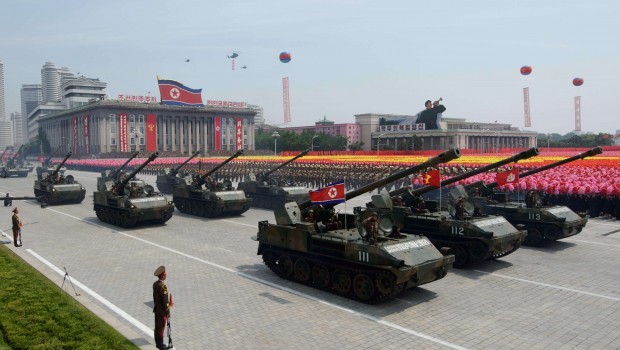 North Korean military parades through Pyongyang