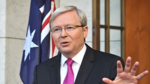 Australia's prime minister, Kevin Rudd, addresses the media after calling a general election in Canberra on August 4, 2013. Rudd named September 7 as election day, hoping to complete a stunning political comeback by keeping the center-left Labor Party in power three years after it ousted him. (AFP PHOTO)