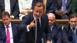 Britain's prime minister, David Cameron, is seen addressing the House of Commons in this still image taken from video in London on August 29, 2013. (REUTERS/UK Parliament via Reuters TV)
