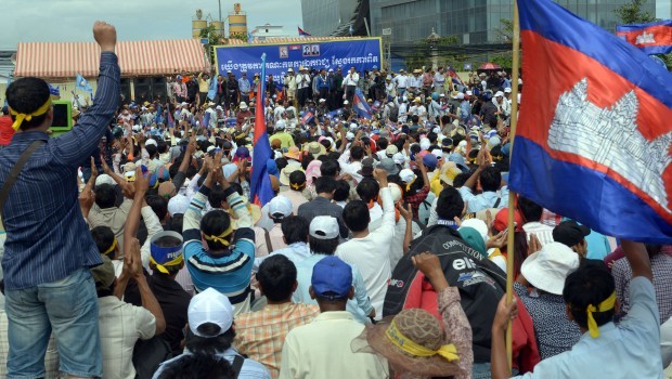 Cambodian demonstrators march as election crisis deepens