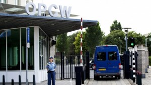 A file picture dated August 31, 2103, shows UN weapons inspectors arriving at the headquarters of the Organisation for the Prohibition of Chemical Weapons (OPCW) in The Hague, The Netherlands. (EPA/Guus Schoonewille)