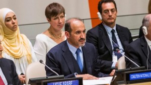 Ahmed Asi Al-Jerba, president of the Syrian Opposition Coalition, speaks at the Friends of the Syrian People meeting on the sidelines of the 68th United Nations General Assembly on September 26, 2013 in New York City. (Andrew Burton/Getty Images/AFP)