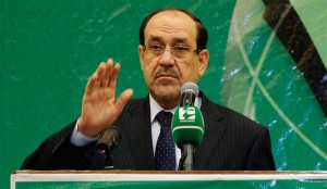 Iraqi Prime Minister Nouri al-Maliki speaks during the 32nd anniversary of the foundation of the Badr Organization in Baghdad, Iraq, Saturday, July 27, 2013. (AP Photo/Karim Kadim)