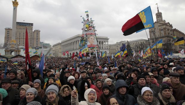 Ukraine protest smaller, but still visible