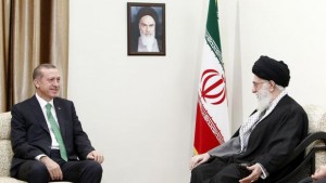 A handout picture released by the official website of Iran's supreme leader, Ayatollah Ali Khamenei, shows him, right, meeting with Turkish Prime Minister Recep Tayyip Erdoğan in Tehran, Iran, on January 29, 2014. (AFP Photo/HO/Iranian Supreme Leader’s Website)