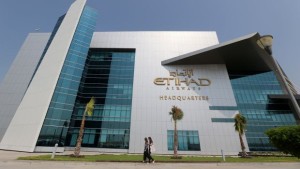 A file picture taken on October 14, 2012 shows the Etihad Airways headquarters in the Emirati capital Abu Dhabi. (AFP Photo/Karim Sahib)