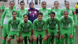 Algeria's female soccer team players pose before their return match with Morocco in the African Nations Football Championship Ladies CAN 2014 on March 1, 2014 at the Crown Prince Moulay El Hassan Stadium in Rabat, Morocco. (AFP Photo/Fadel Senna)