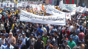 Members of Moroccan unions protest in February 2013.
