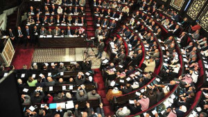 A handout picture released by the official Syrian Arab News Agency (SANA) shows the Syrian parliament convening on April 21, 2014, in Damascus. Syria will hold presidential elections on June 3, the country's parliamentary speaker said. (AFP PHOTO/HO/SANA)