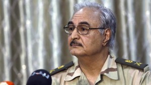 Gen. Khalifa Haftar attends a news conference at a sports club in Abyar, a small town to the east of Benghazi, in this May 17, 2014 file photo. (REUTERS/Esam Omran Al-Fetori/Files)