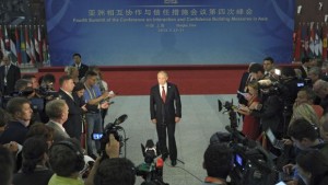 Russia's President Vladimir Putin speaks to journalists after meetings in Shanghai on May 21, 2014. (REUTERS/Alexei Druzhinin/RIA Novosti/Kremlin)