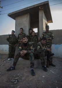 Kurdish Peshmerga soldiers in Jaloula. (Asharq Al-Awsat/Hannah Lucinda Smith)