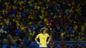 David Luiz of Brazil shows his disappointment after Germany's sixth goal during the 2014 FIFA World Cup Brazil semifinal match on July 8, 2014 in Belo Horizonte, Brazil. (Laurence Griffiths/Getty Images)