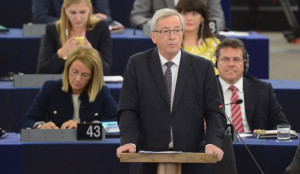Jean-Claude Juncker delivers his statement during the plenary session in the European Parliament in Strasbourg, France, on July 15, 2014. (EPA/PATRICK SEEGER)