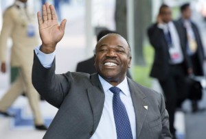 Gabon's President Ali Bongo Ondimba waving as he leaves at the end of the Nuclear Security Summit (NSS) in The Hague, March 2014.