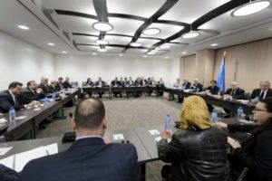 General view at the opening of Syria peace talks with Syrian government delegation and UN Syria mediator de Mistura at the United Nations in Geneva