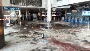 Damage is seen inside the departure terminal following the March 22, 2016 bombing at Zaventem Airport.- Reuters.