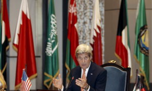 U.S. Secretary of State John Kerry speaks during the Gulf States Foreign Ministers Meeting in Manama, Bahrain