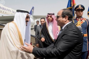 Egypt's President Abdel Fattah al-Sisi welcomes Saudi Arabia's King Salman in Cairo, Egypt, in this handout photo received April 7, 2016. REUTERS/Saudi Press Agency/Handout via Reuters