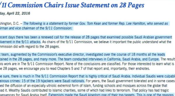 9/11 Commission’s Former Leaders Refute Saudi Involvement in the Attacks