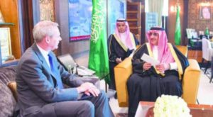 Crown Prince Mohammed bin Nayef sitting with German Ambassador to Saudi Arabia on Monday