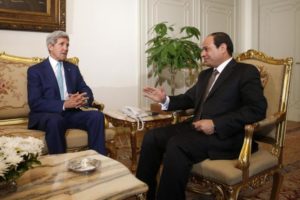 U.S. Secretary of State Kerry speaks with Egyptian President Sisi in Cairo