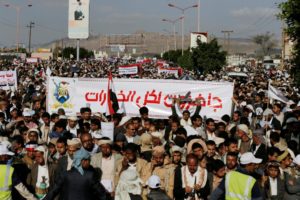 Followers of the Houthi movement demonstrate against the U.S. intervention in Yemen, in the country's capital Sanaa