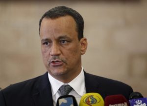 U.N. special envoy for Yemen, Ismail Ould Cheikh Ahmed speaks to the media upon departure after a five-day visit to Yemen's capital Sanaa