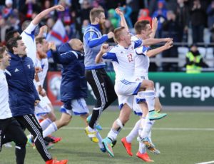 Faroe Islands, here celebrating a Euro 2016 qualifying victory over Greece in June 2015, will have their best-ever chance of making a European Championship final under the new format.