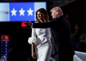 Republican Presidential Candidate Donald Trump greets his wife Melania on stage at the Republican National Convention in Cleveland, Ohio, U.S. July 18, 2016. REUTERS/Jim Young