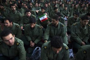 Members of the revolutionary guard attend the anniversary ceremony of Iran's Islamic Revolution at the Khomeini