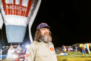 Russian adventurer Fedor Konyukhov is seen in front of his balloon as it is inflated before the start of his attempt to break the world record for a solo hot-air balloon flight around the globe near Perth, Australia