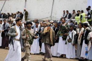 Tribesmen loyal to the Houthi movement attend a gathering in Yemen's capital Sanaa