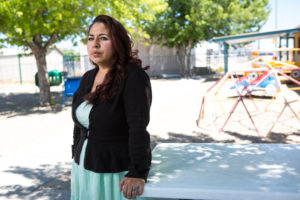 Carmella Salinas at the Family Learning Center in Española, N.M., where she has taught early childhood education for 14 years. She earns $12.89 an hour and her week is capped at 32 hours.