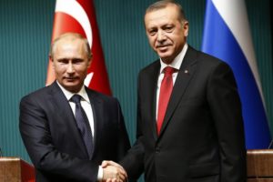 Russia's President Vladimir Putin, left, shakes hands with Turkey's President Tayyip Erdoğan after a news conference at the Presidential Palace in Ankara, Turkey, on December 1, 2014. Reuters