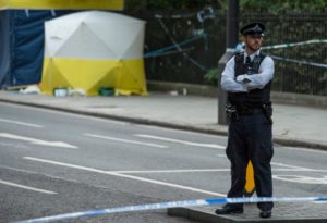 Police investigate the Russell Square stabbing crime scene