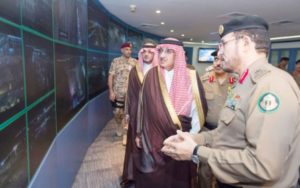 Crown Prince Muhammad Bin Naif, deputy premier and interior minister who is also the Head of the Supreme Haj Committee, visits the Command and Control Center for the security of pilgrims at the headquarters of the General Security in Mina on Tuesday evening. — SPA