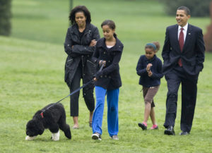 U.S. President Barack Obama presents the first family's new dog at the White House