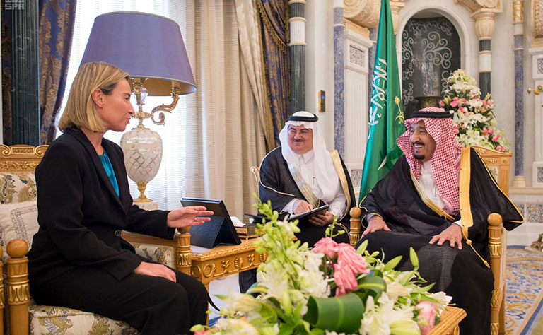 Custodian of the Two Holy Mosques Holds Talks with EU’s High Representative Federica Mogherini