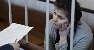 Varvara Karaulova pictured in a military court in Moscow as she is accused of trying to join ISIS