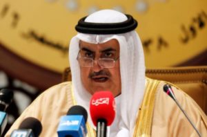 Bahrain’s Foreign Minister Sheikh Khalid Bin Ahmed Al-Khalifa speaks at a press conference at the end of the GCC summit in Manama on Wednesday.