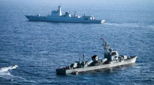 Ships of the Chinese People's Liberation Army Navy on maneuvers in the South China Sea, May 5, 2016