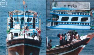 Confiscated Iranian fishing boat smuggling weapons bound for Yemen. SPA