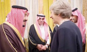 Custodian of the Two Holy Mosques King Salman with Teresa May, the Prime Minister of Britain