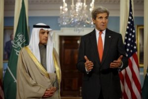 U.S. Secretary of State John Kerry and Saudi Foreign Minister Adel al-Jubeir deliver a statement after a meeting at the State Department in Washington