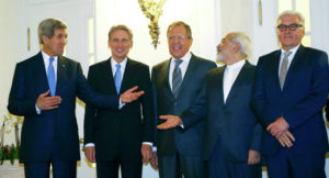 Ministers: Sergei Lavrov, John Kerry, Mohammad Javad Zarif and Frank-Walter Steinmeier. Reuters/ Leonhard Foeger
