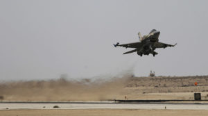 An Israeli F-16 fighter jet takes off at Ramon air base