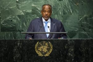 Republic of Djibouti President Guelleh addresses attendees during the 70th session of the United Nations General Assembly at the U.N. Headquarters in New York